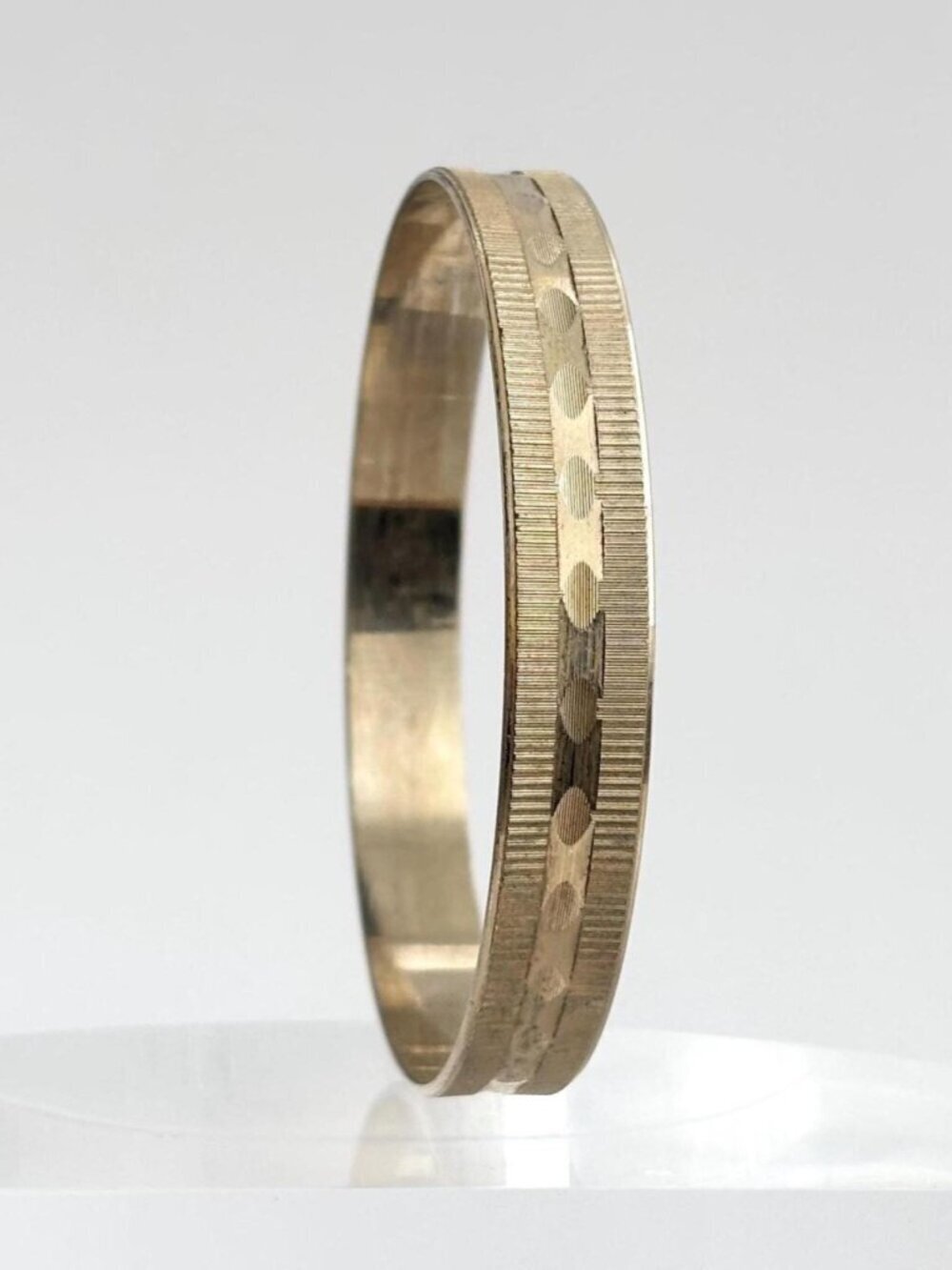 Gold Toned Geometric Textured & Fluted Vintage 80's Style Bangle Bracelet